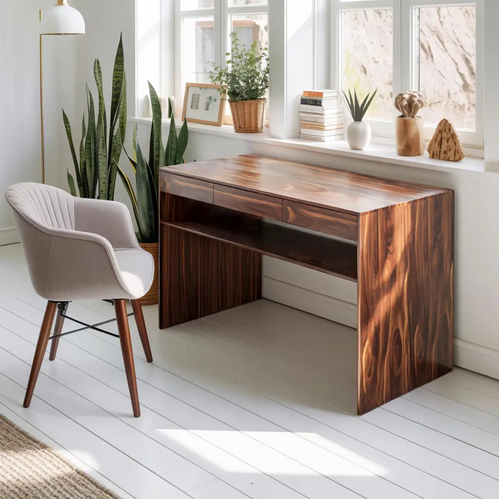Mid Century Modern Solid Wood Writing Desk With Drawers For Home Office Kitchnce