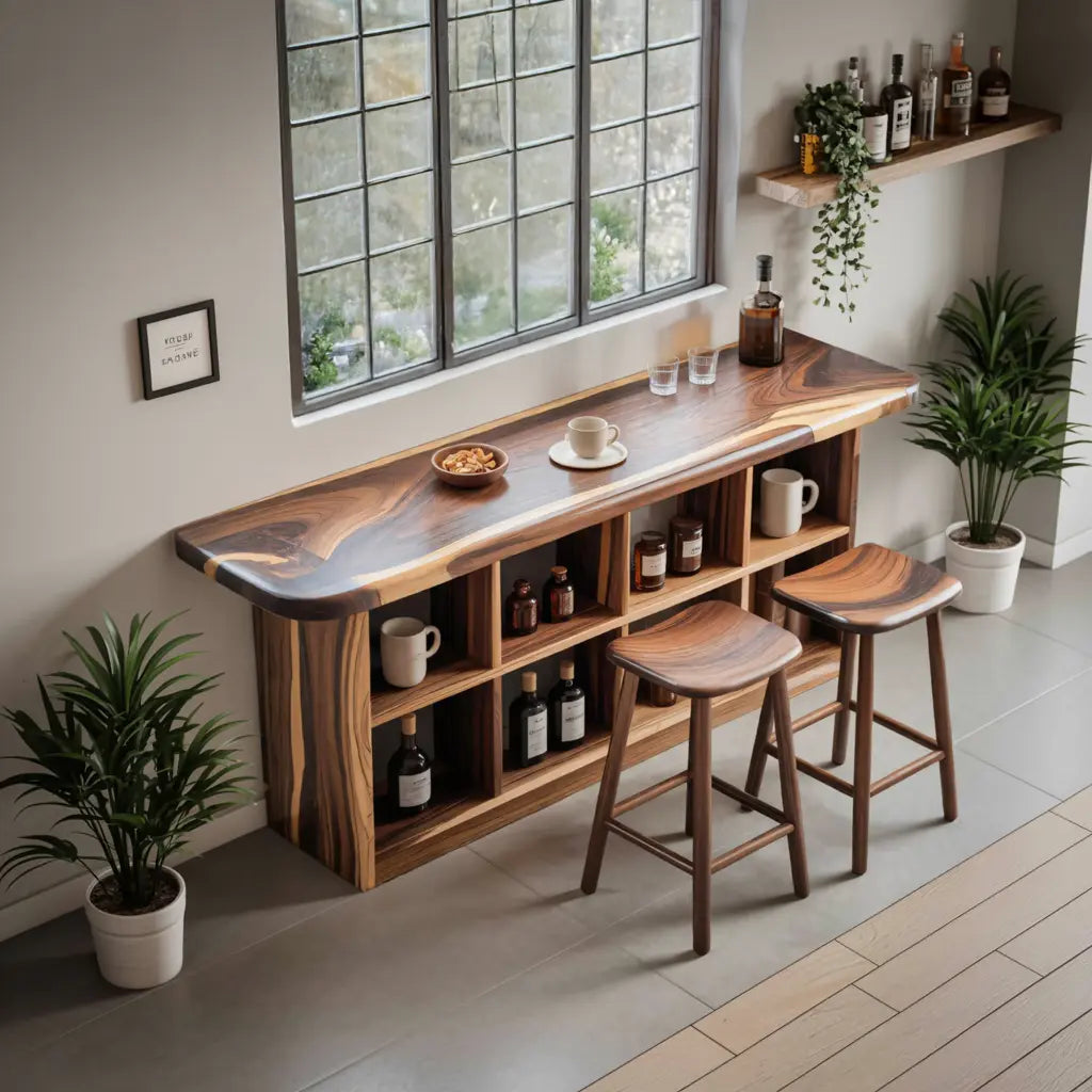 Wooden Bar Table With Storage For Compact Kitchen Or Coffee Bar Kitchnce