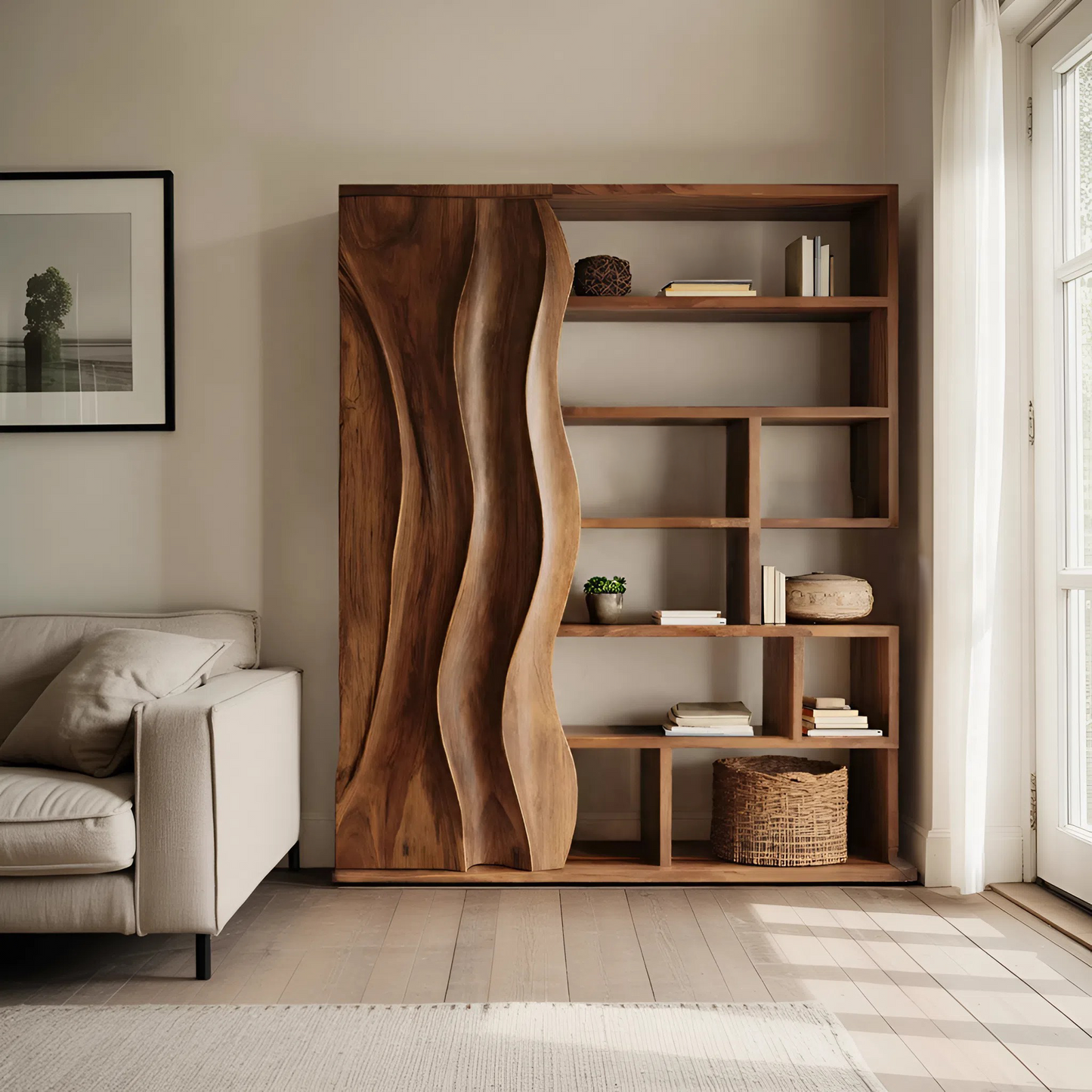 Modern Bookshelf With Wave Door For Home Decor Kitchnce