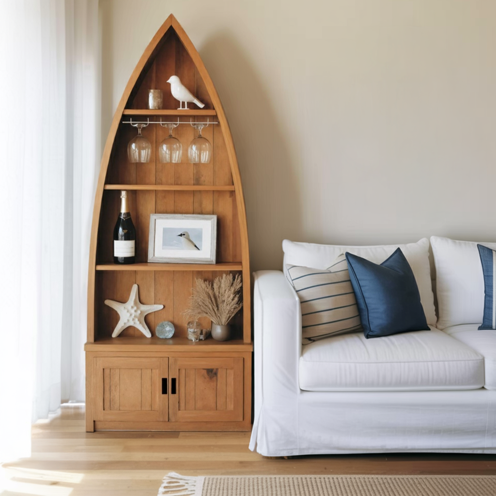 Boat Shaped Display Cabinet With Storage Drawers For Living Room And Entryway Kitchnce