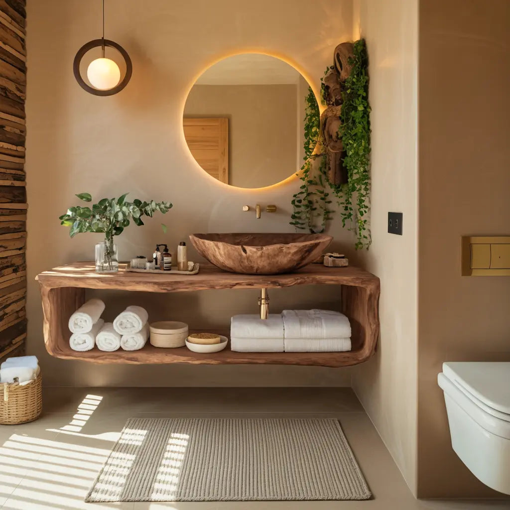 Handcrafted Wooden Vanity For Bathroom Natural Look Kitchnce