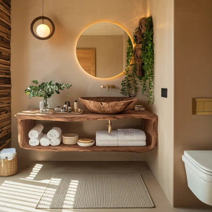 Handcrafted Wooden Vanity For Bathroom Natural Look Kitchnce