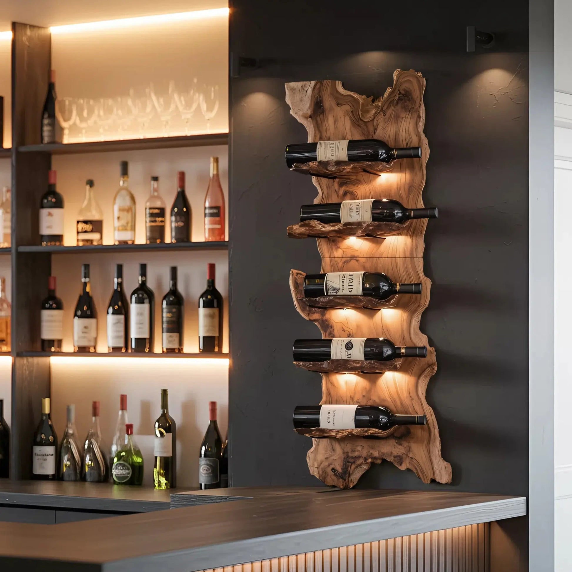 Modern Wooden Live Edge Wine Holder For Entryway Furniture Kitchnce