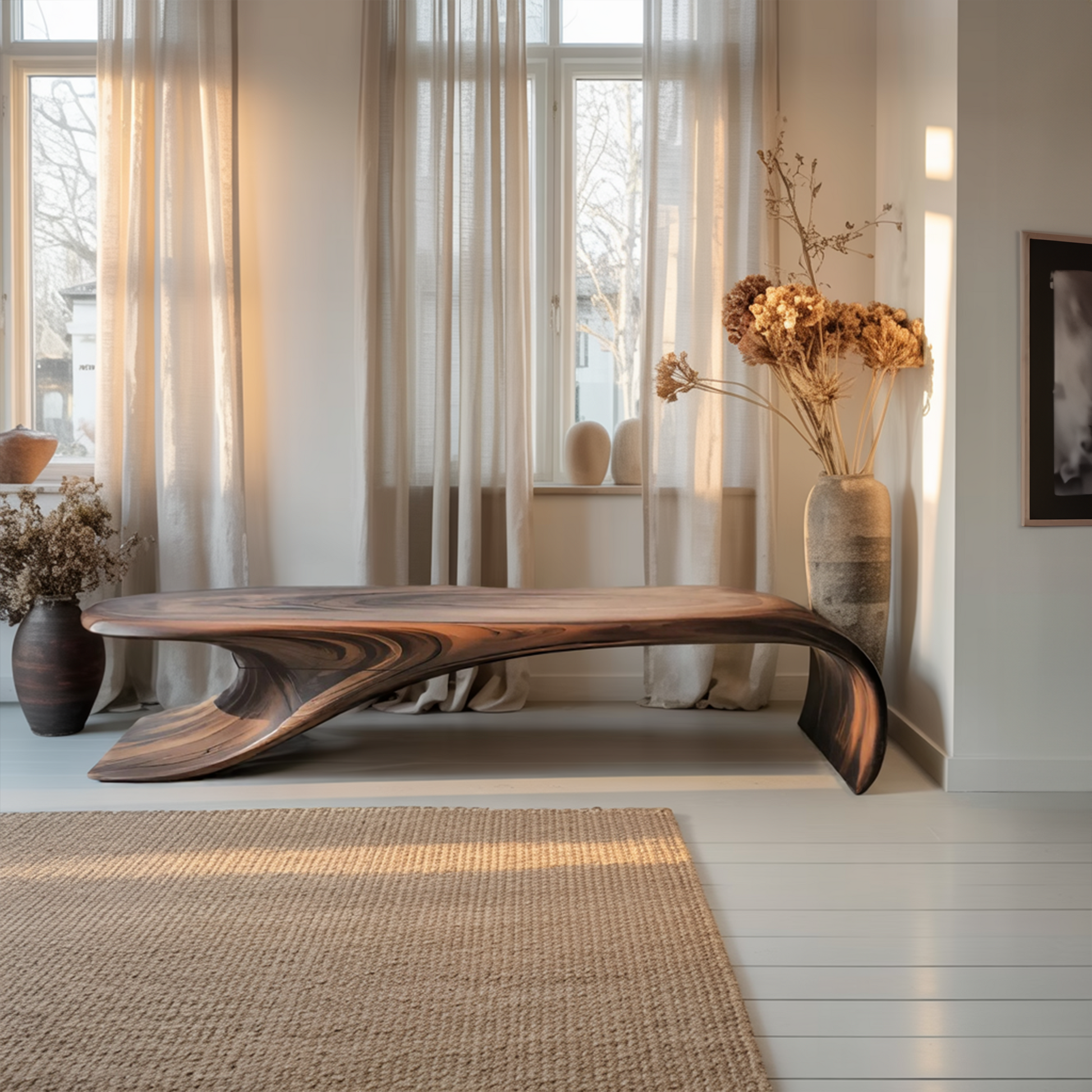 Modern Sculptural Bench With Flowing Curves For Living Room Kitchnce