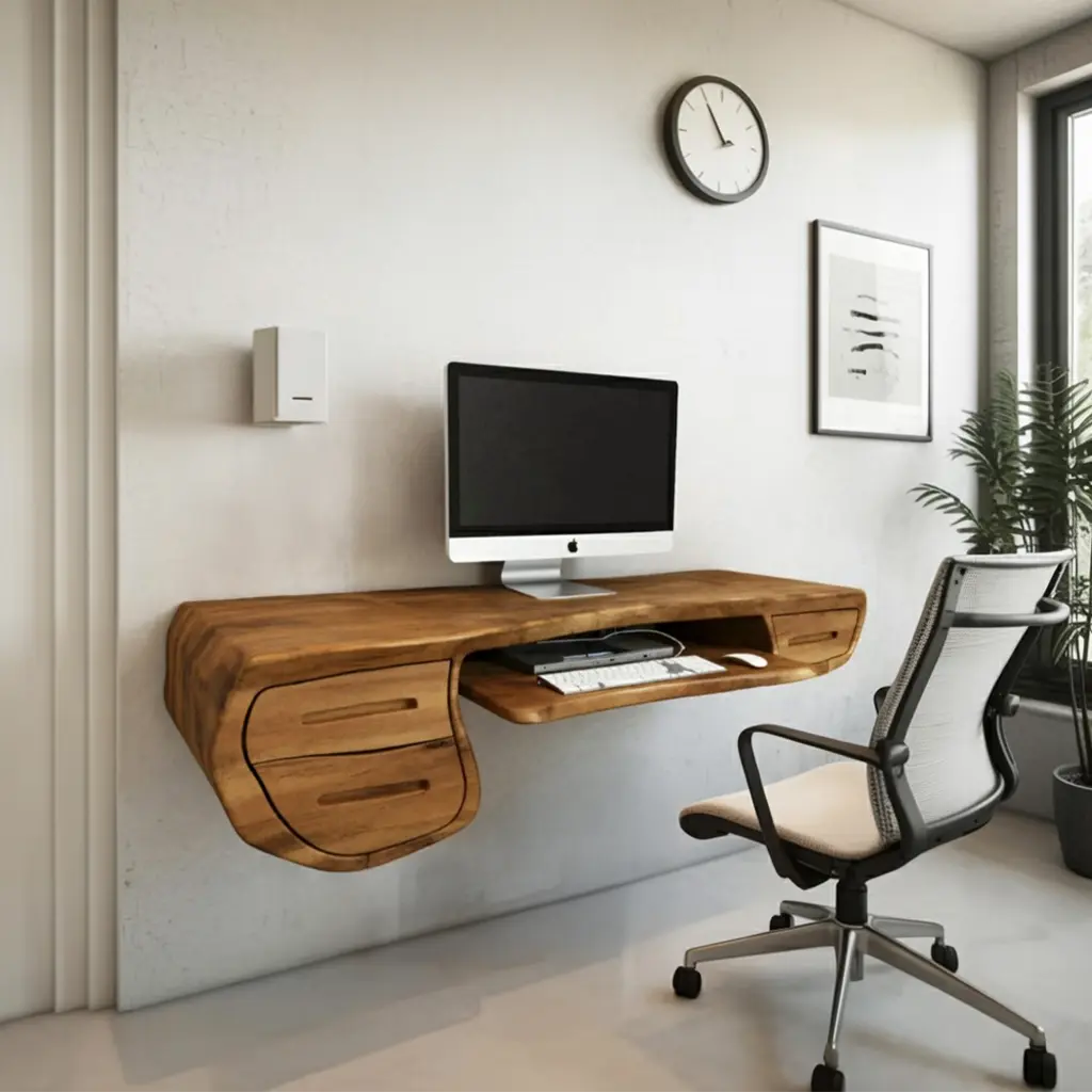 Floating Sculptural Desk With Drawers For Home Office And Studio Kitchnce