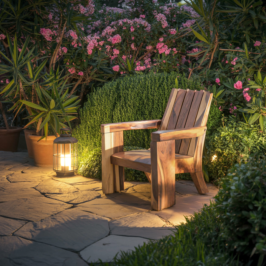 Rustic Outdoor Wooden Lounge Chair With Armrests For Garden Or Porch Kitchnce