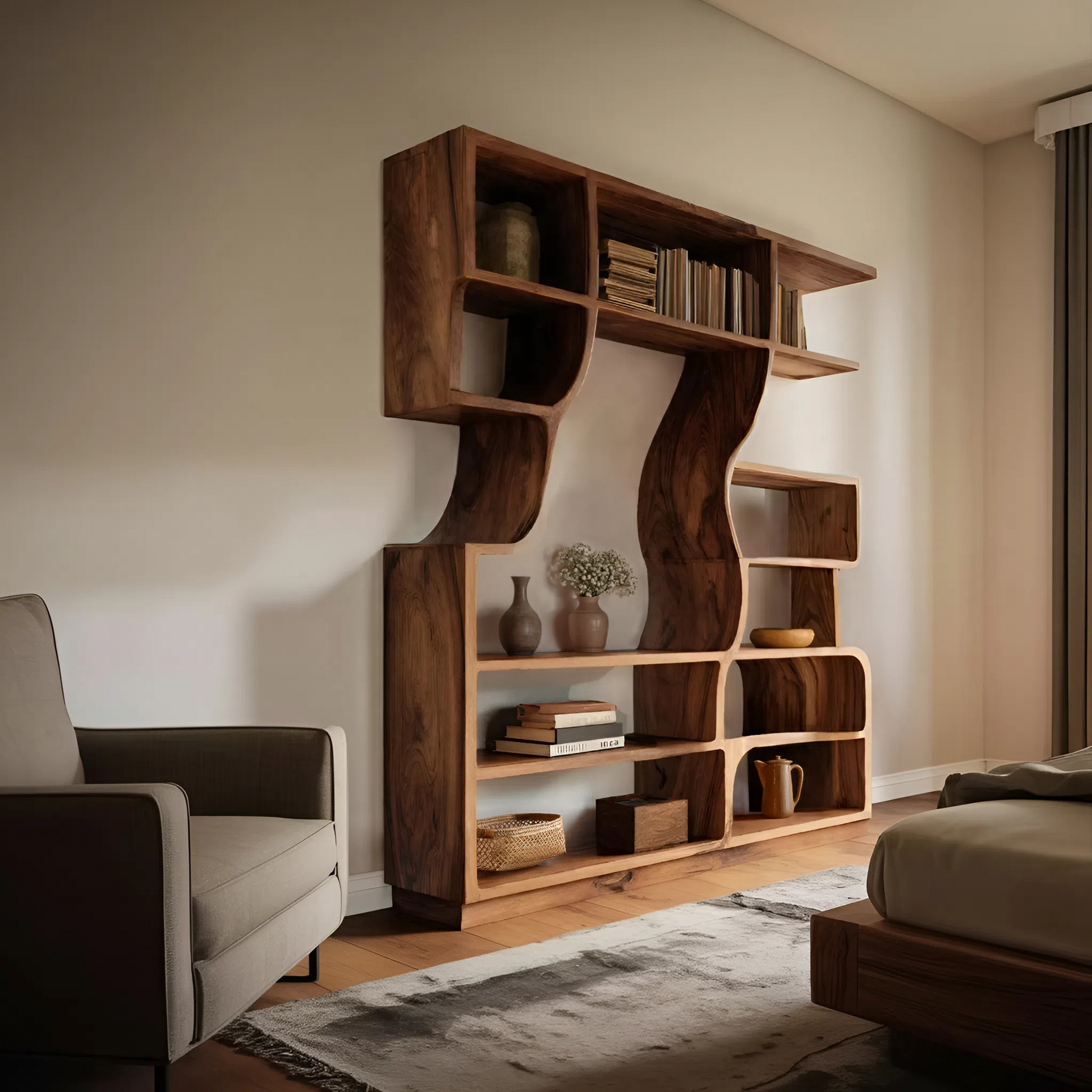 Artisan Carved Bookshelf For Modern Interior Kitchnce