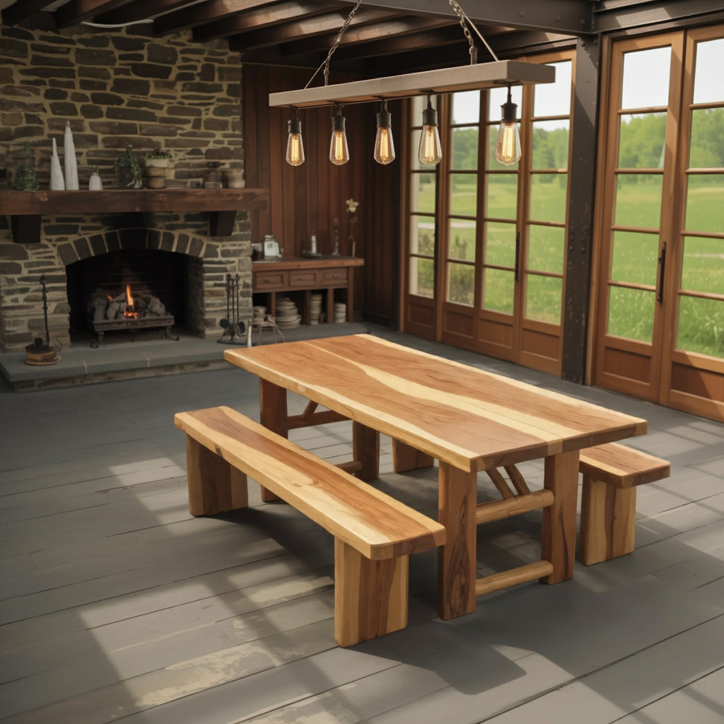 Rustic Outdoor Table With Benches For Garden Or Backyard Gatherings Kitchnce