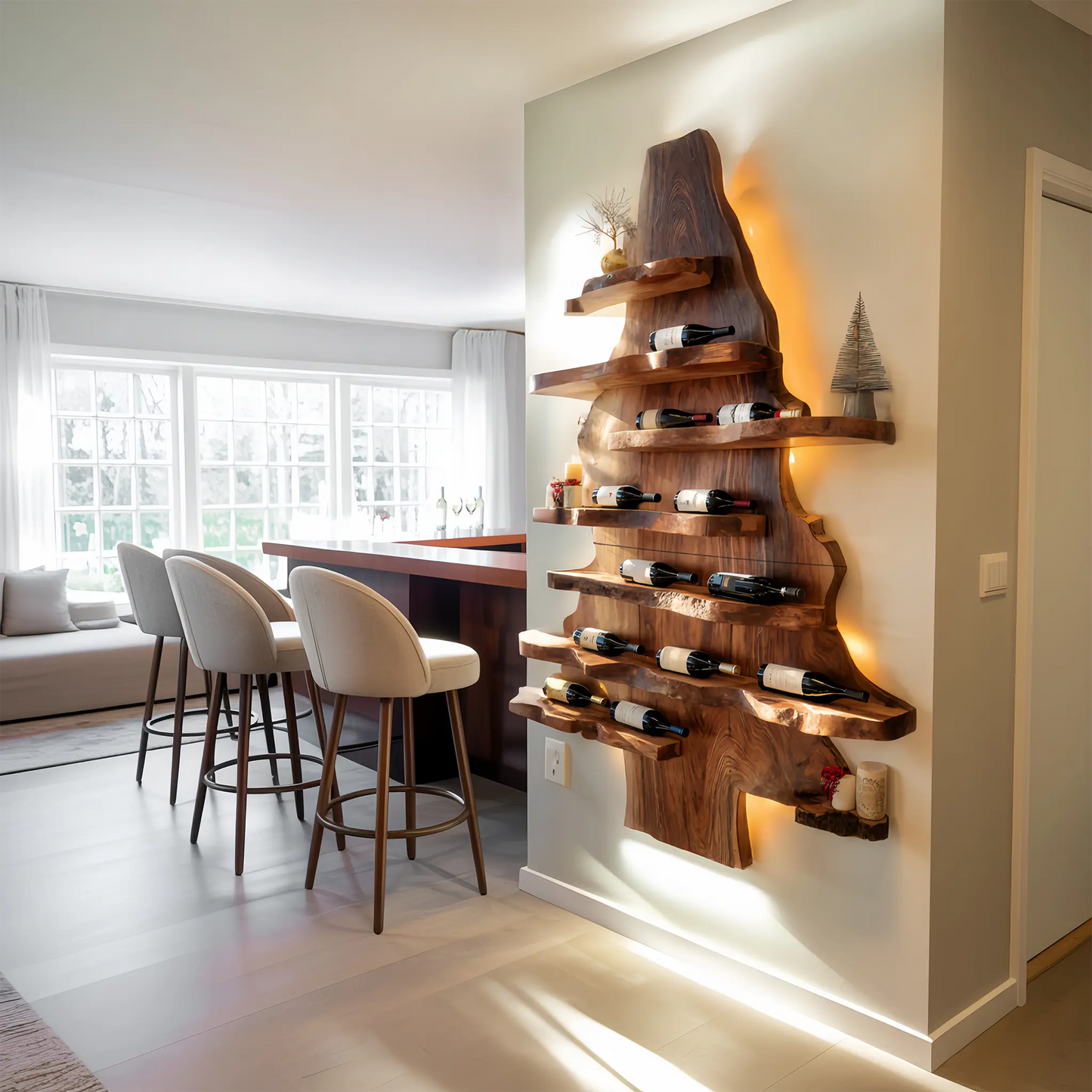 Farmhouse Live Edge Wine Holder For Living Room Wine Display Kitchnce