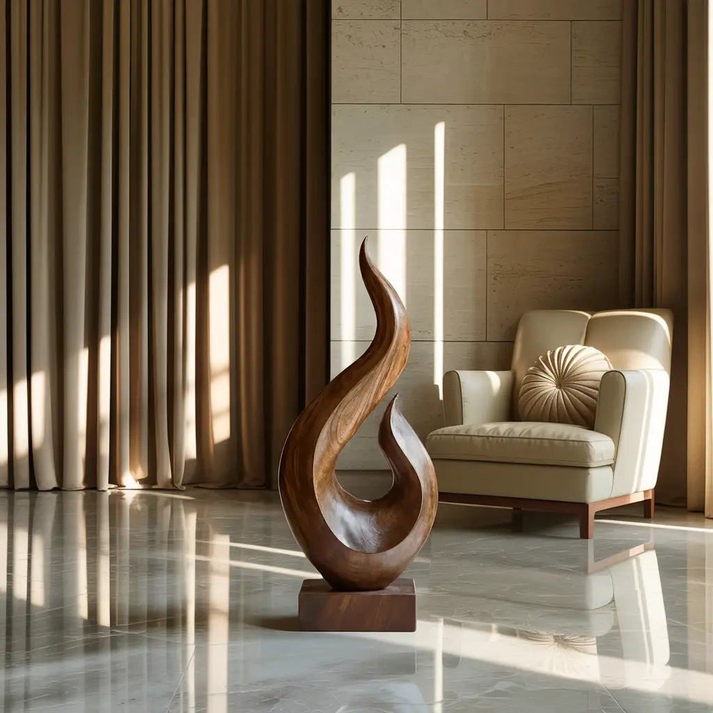 Handcrafted Abstract Wood Statue For Home Accent Kitchnce