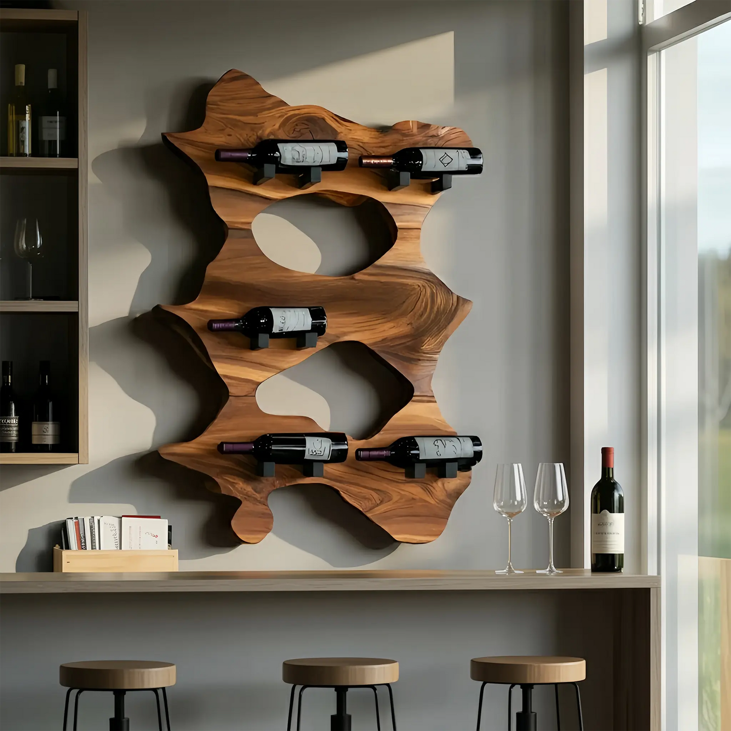 Rustic Solid Wood Live Edge Wine Rack For Entryway Kitchnce