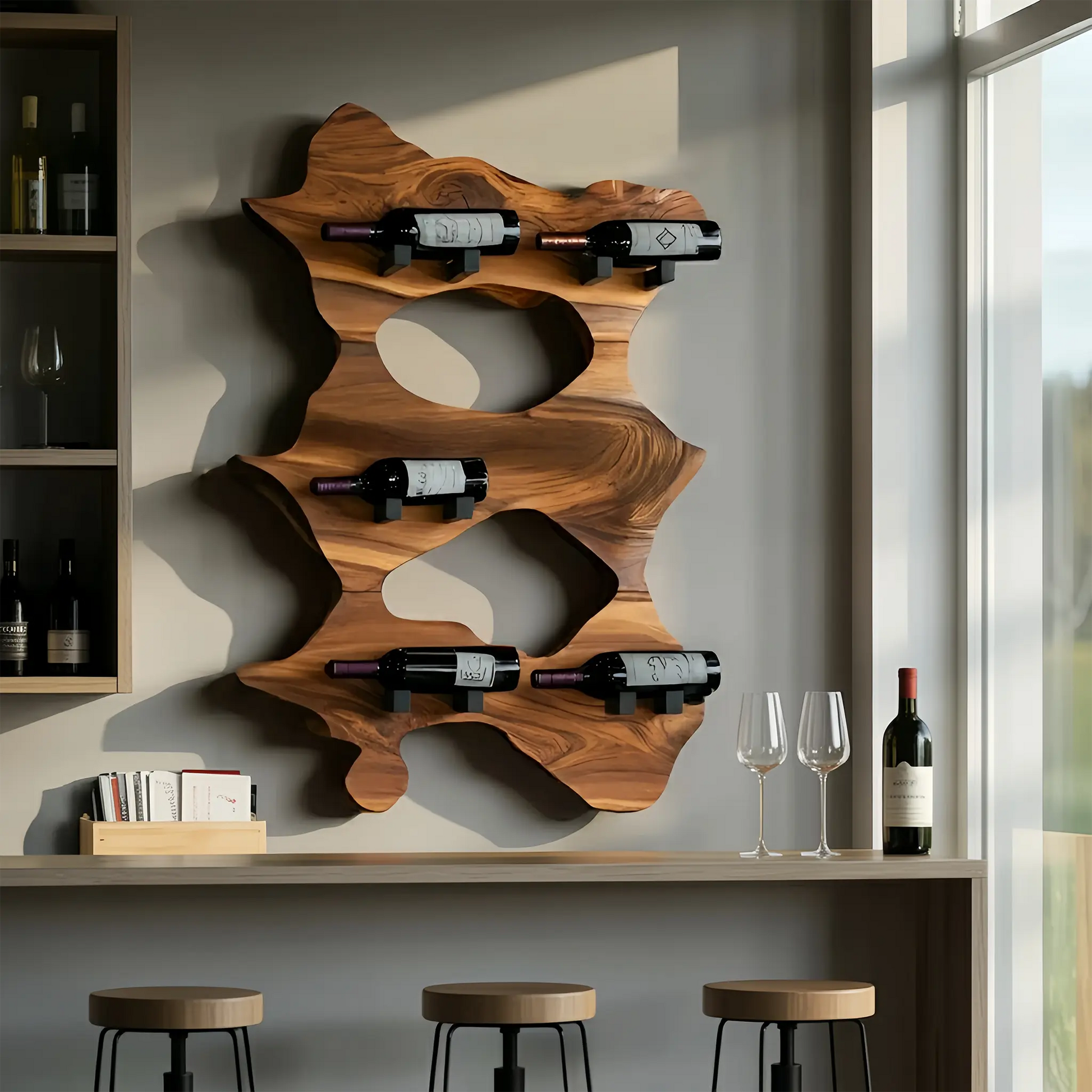Rustic Solid Wood Live Edge Wine Rack For Entryway Kitchnce