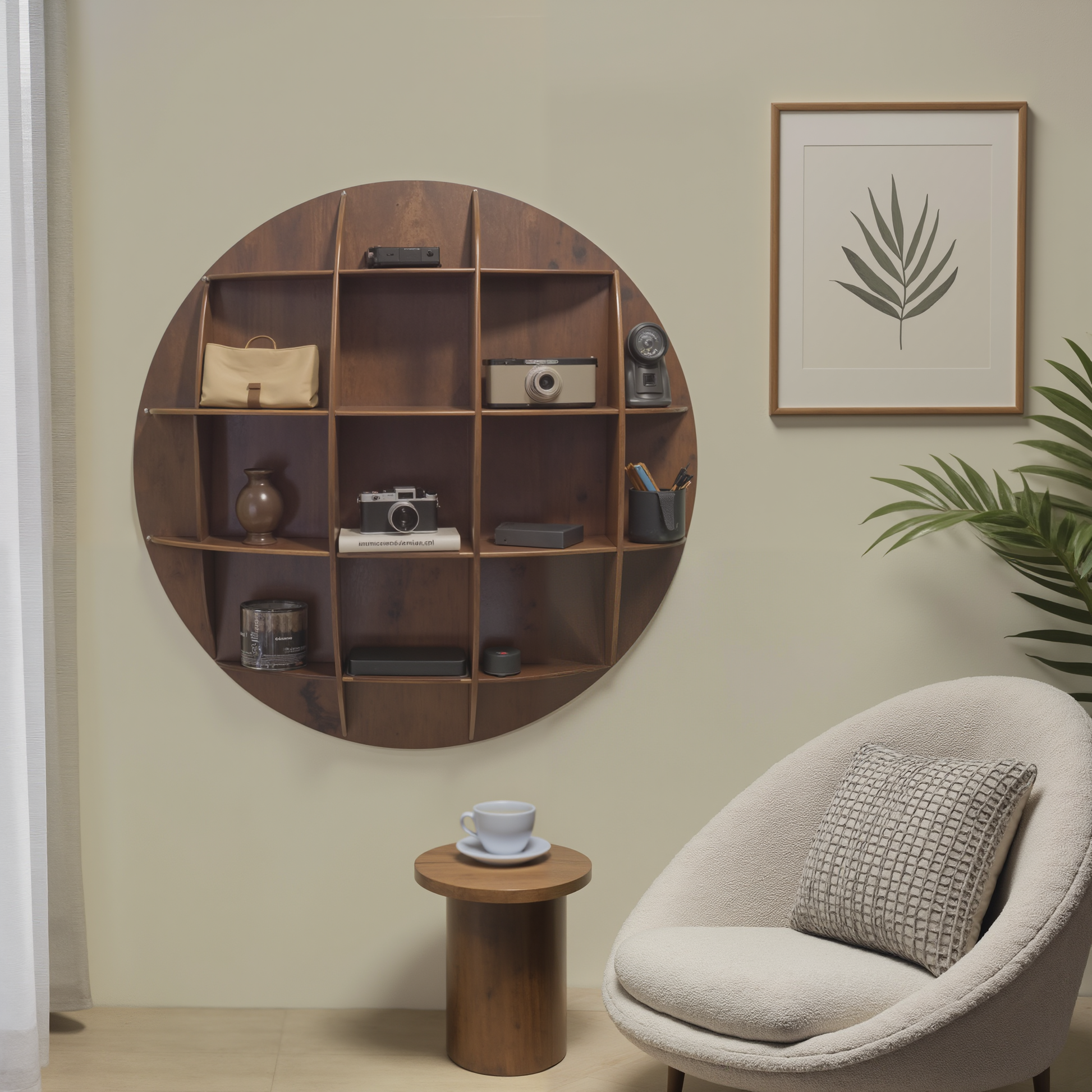 Modern Round Wall Mounted Shelf With Compartments For Living Room Office And Entryway Kitchnce