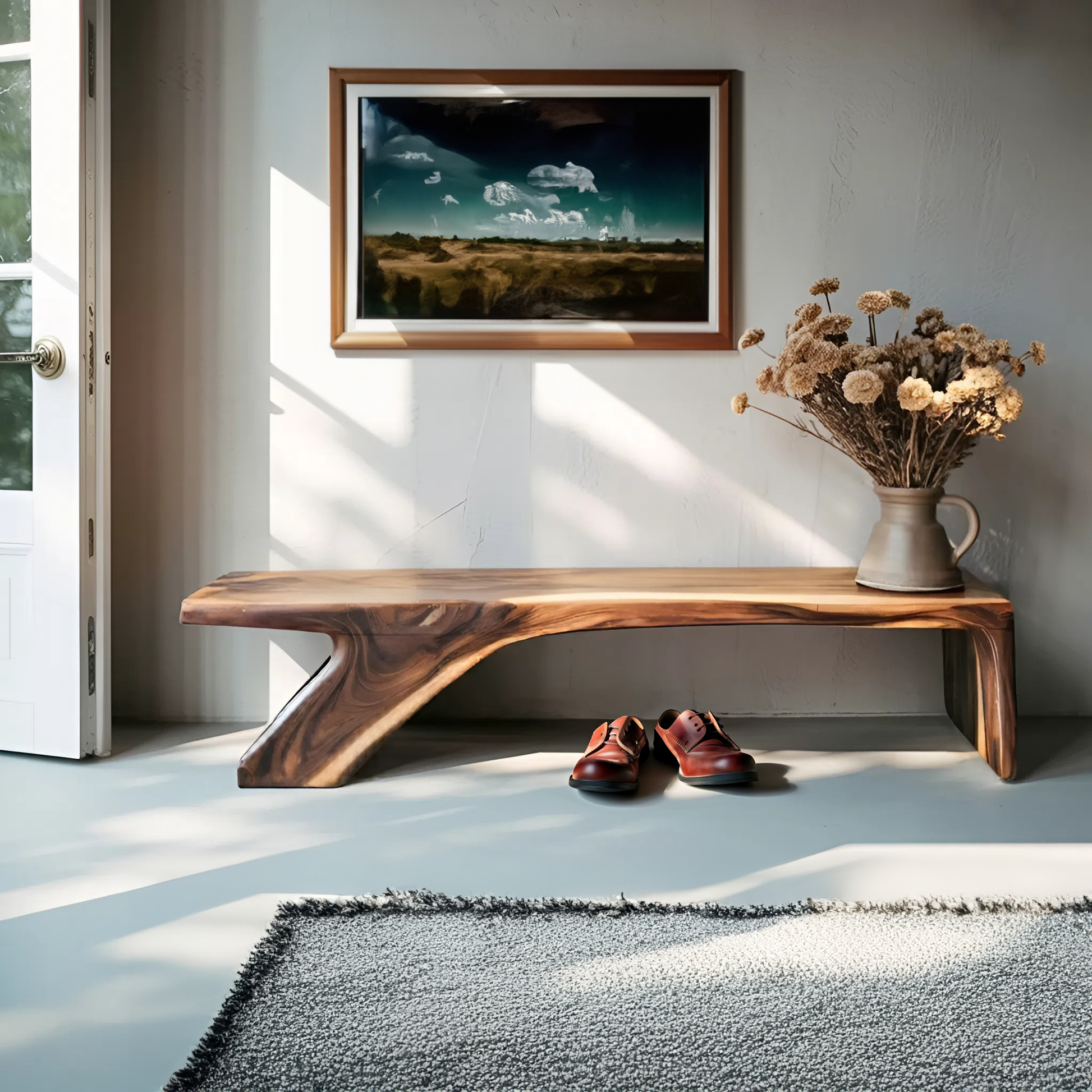 Architectural Bench With Sculpted Z Base For Entryway Kitchnce