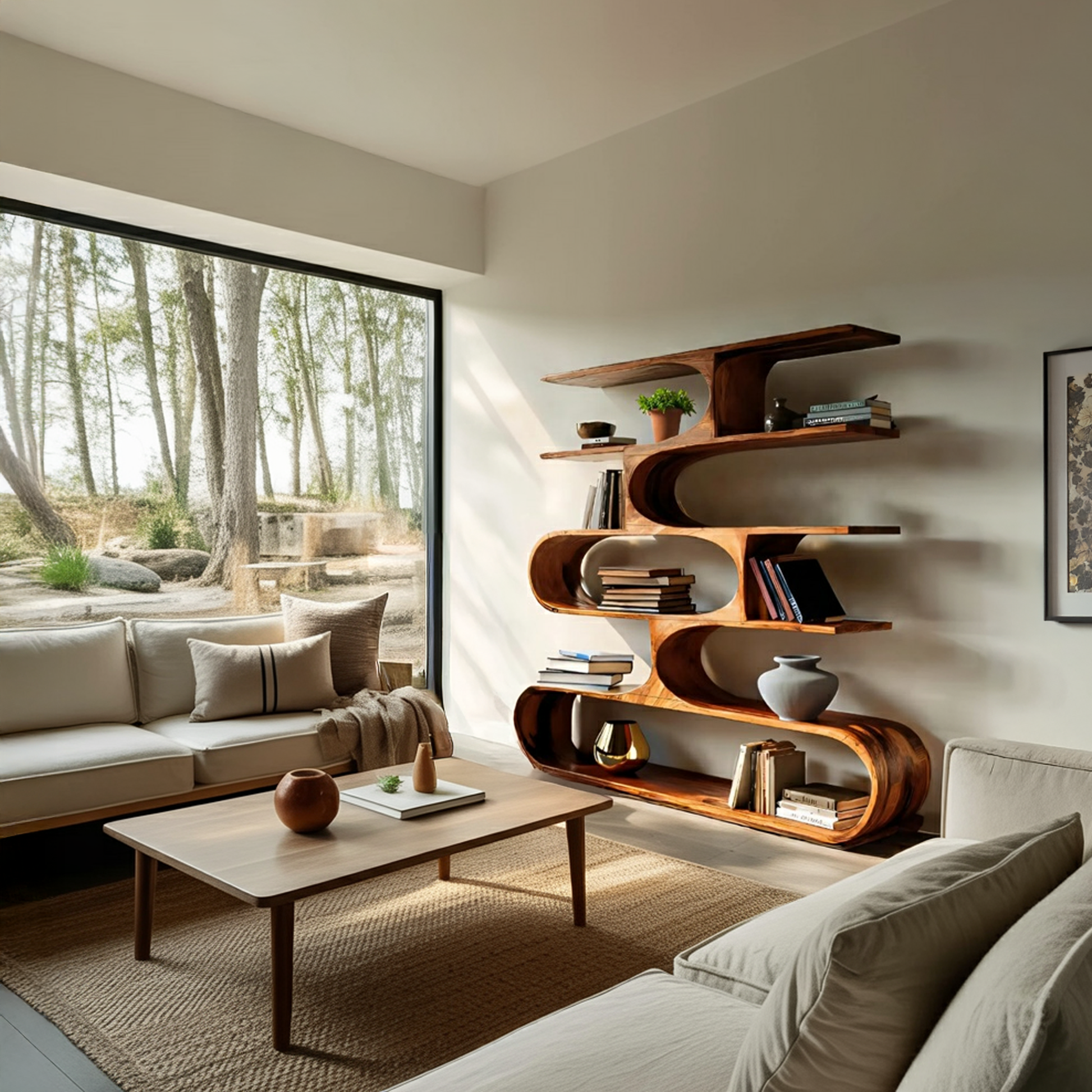 Artistic Curved Bookcase For Living Room Decor Kitchnce