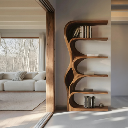 Organic Bookshelf With Curved Open Shelving For Bedroom Decor Kitchnce