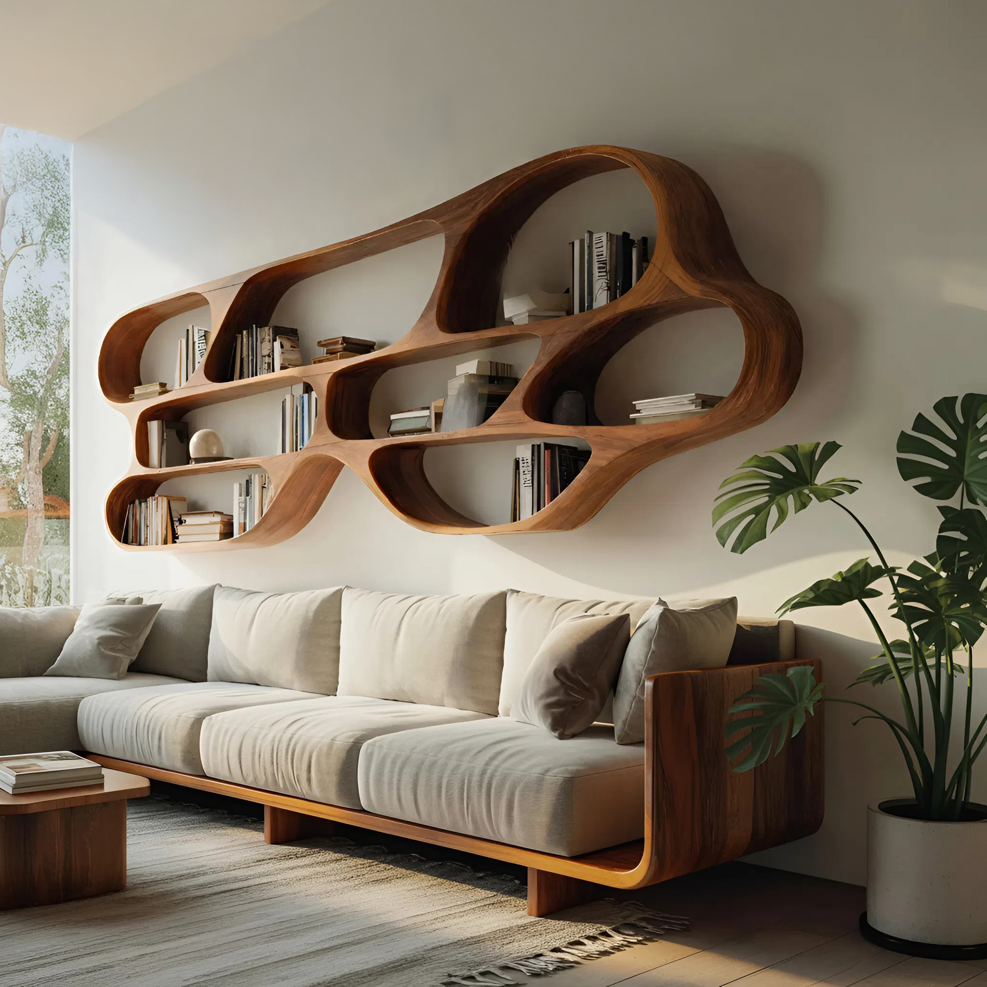 Organic Wall Bookcase For Bedroom Interior Design Kitchnce