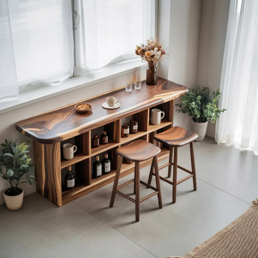 Wooden Bar Table With Storage For Compact Kitchen Or Coffee Bar Kitchnce