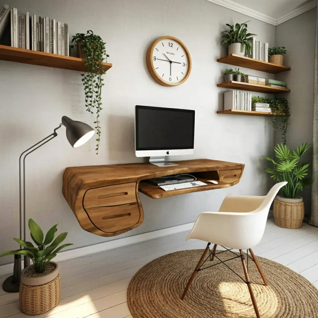 Floating Sculptural Desk With Drawers For Home Office And Studio Kitchnce