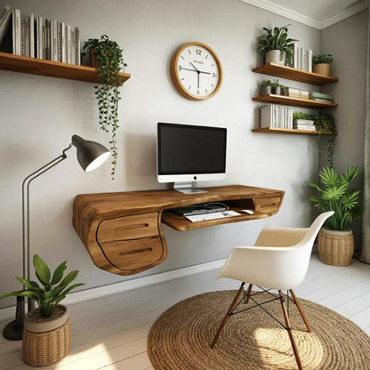 Floating Sculptural Desk With Drawers For Home Office And Studio Kitchnce