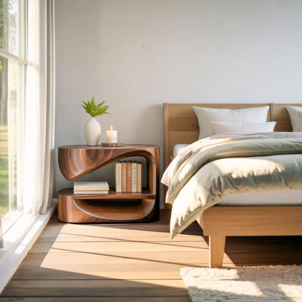 Modern Curved Nightstand With Open Shelf For Minimalist Rooms Kitchnce