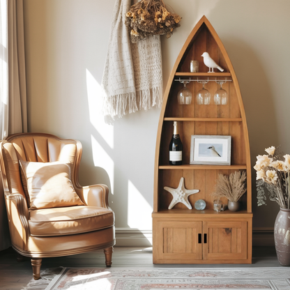 Boat Shaped Display Cabinet With Storage Drawers For Living Room And Entryway Kitchnce