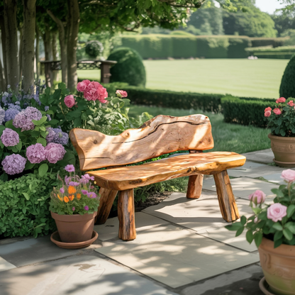Rustic Live Edge Garden Bench For Patio Backyard And Forest Cabin Kitchnce