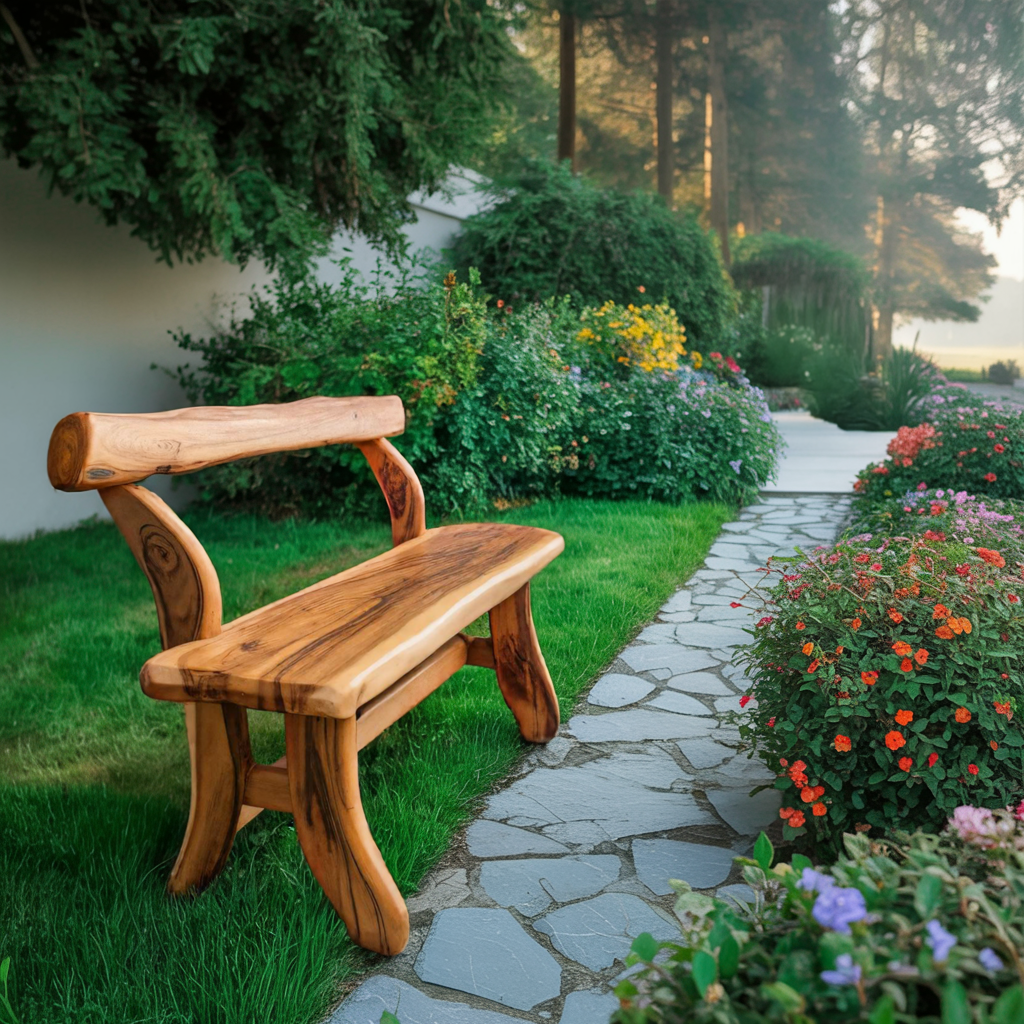 Rustic Garden Bench With Curved Seat For Patio Pathway And Front Porch Kitchnce