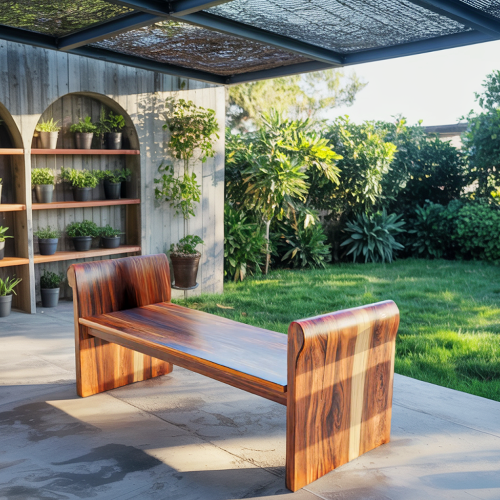 Contemporary Wood Bench With Rounded Armrests For Porch Or Garden Kitchnce
