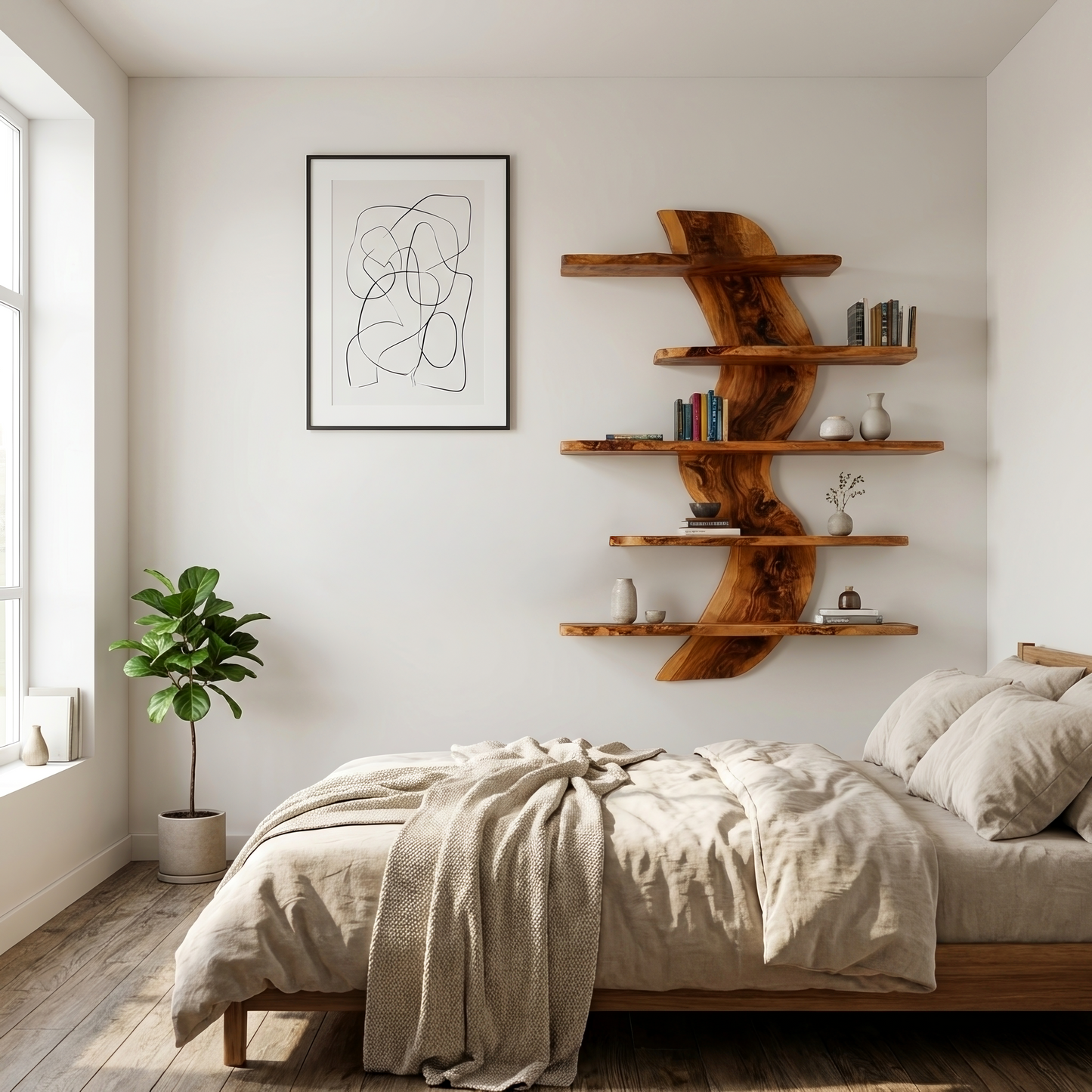 Sculptural Wall Mounted Bookshelf For Modern Living Room Kitchnce