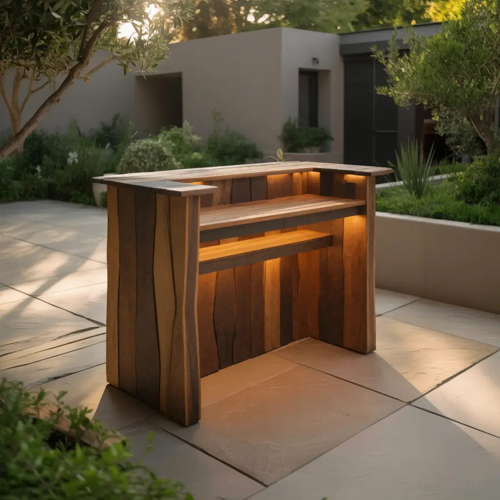 Rustic Live Edge Bar Counter With Lighting For Patio Kitchnce