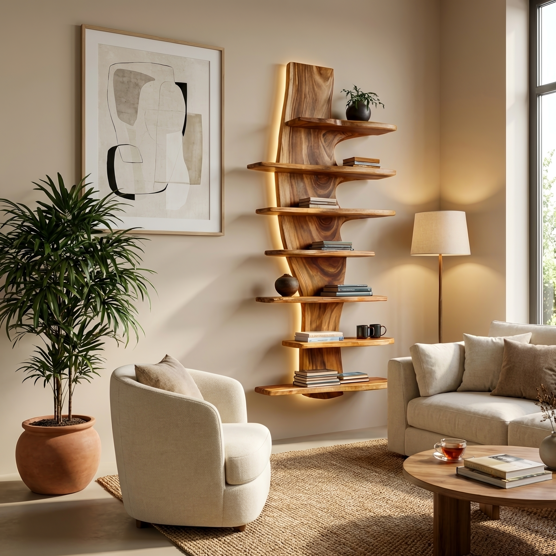 Modern Wooden Floating Bookshelf For Living Room Decor Kitchnce