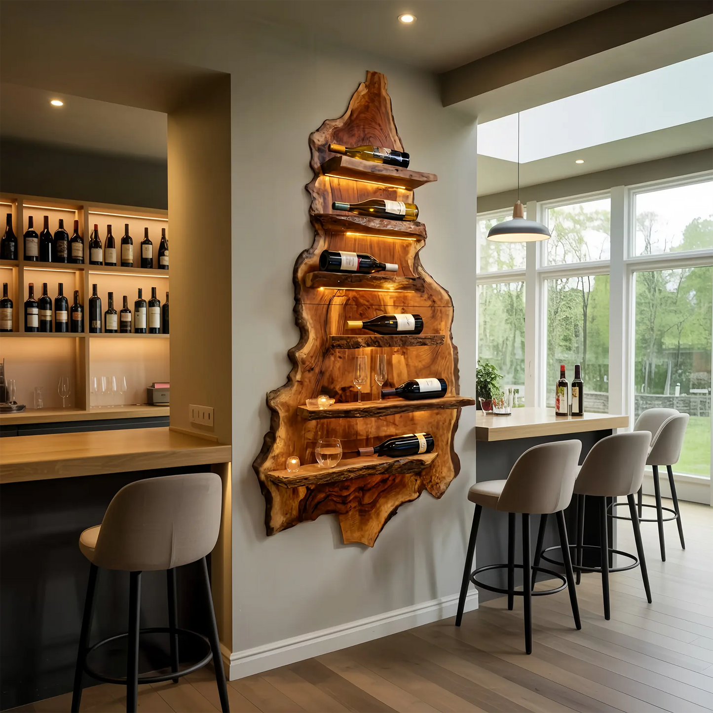 Modern Wooden Wine Rack For Bar Decor And Display Storage Kitchnce