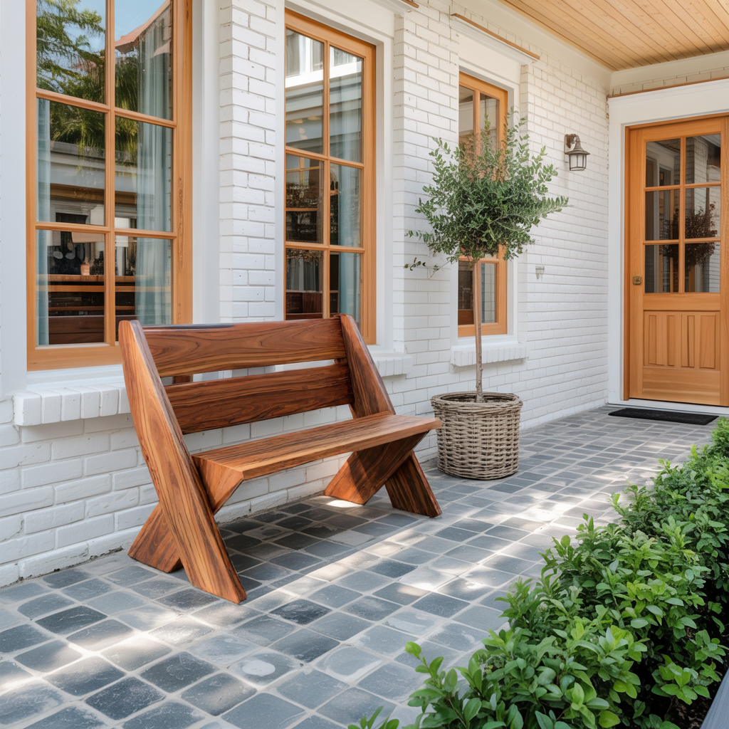 Modern Outdoor Bench With Angled Legs For Garden Patio And Backyard Kitchnce