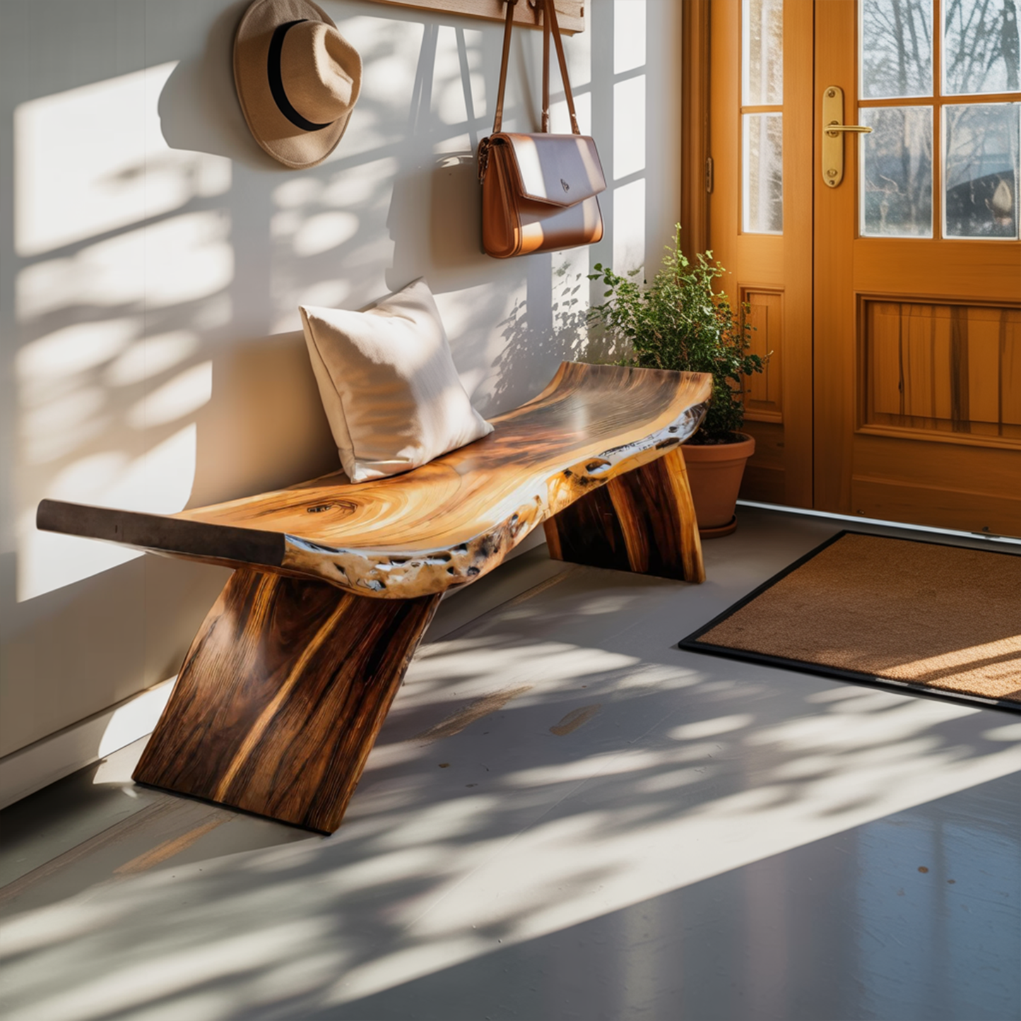 Rustic Live Edge Bench With Organic Curves For Entryway Kitchnce
