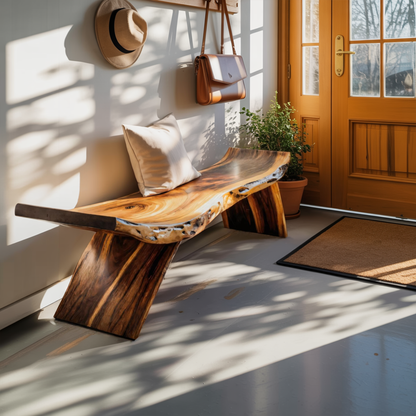 Rustic Live Edge Bench With Organic Curves For Entryway Kitchnce