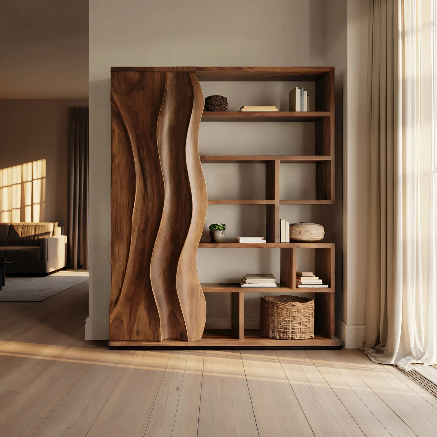 Modern Bookshelf With Wave Door For Home Decor Kitchnce