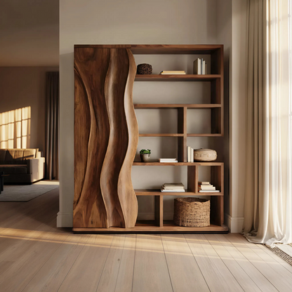 Modern Bookshelf With Wave Door For Home Decor Kitchnce