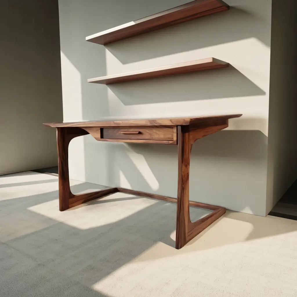 Mid Century Modern Desk With Drawer For Home Office And Workspace Kitchnce