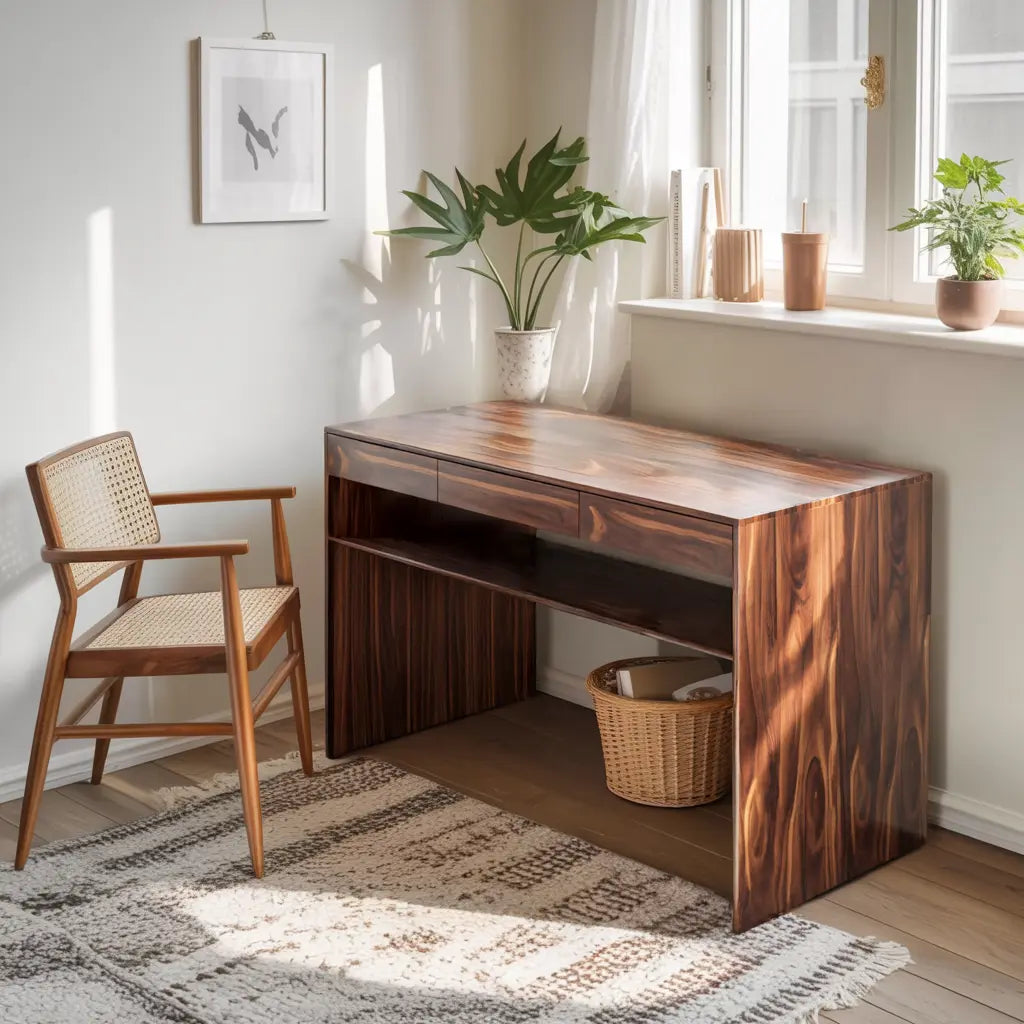 Mid Century Modern Solid Wood Writing Desk With Drawers For Home Office Kitchnce