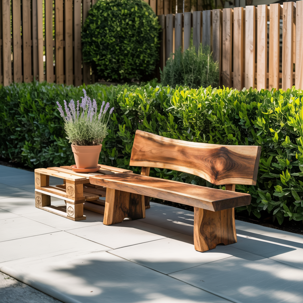 Contemporary Outdoor Wood Bench With Sculpted Back For Patio Or Courtyard Kitchnce