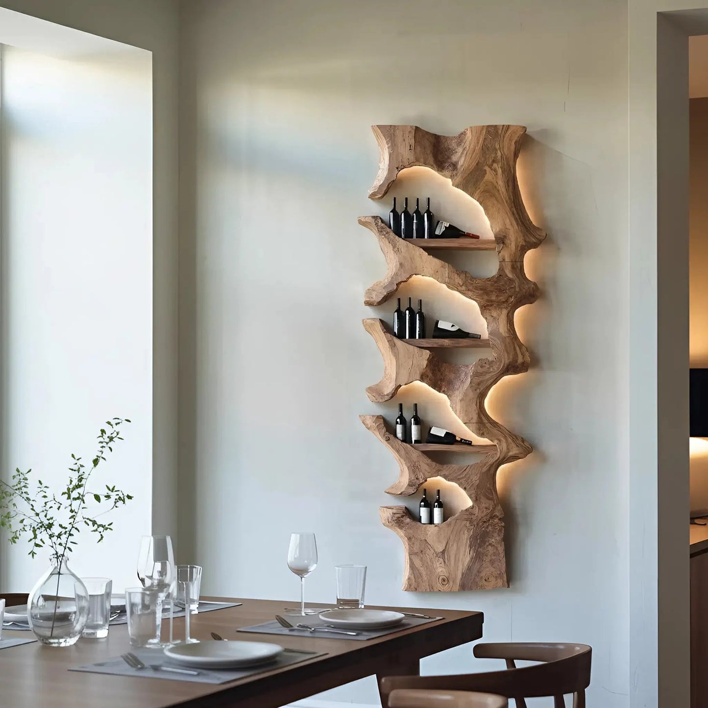 Mid Century Solid Wood Wine Rack For Bar Decor And Display Kitchnce