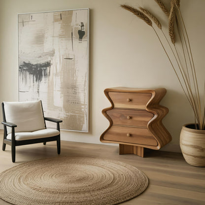 Wavy Sculptural Wood Cabinet 3 Drawer Chest For Bedroom Or Living Room Kitchnce