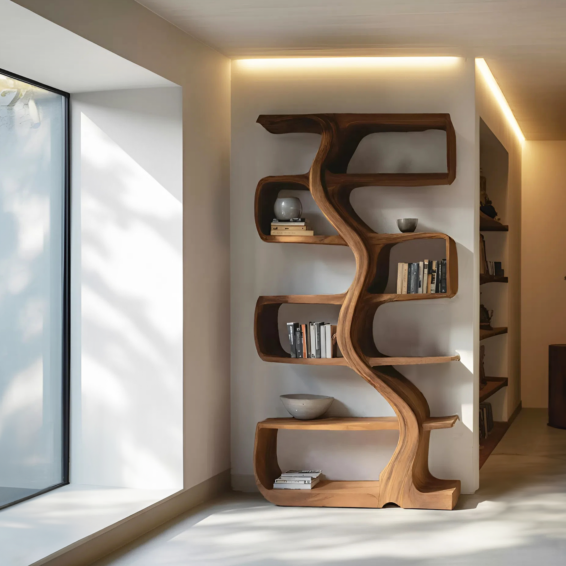 Organic Sculptural Bookshelf With Wavy Design For Living Room Kitchnce