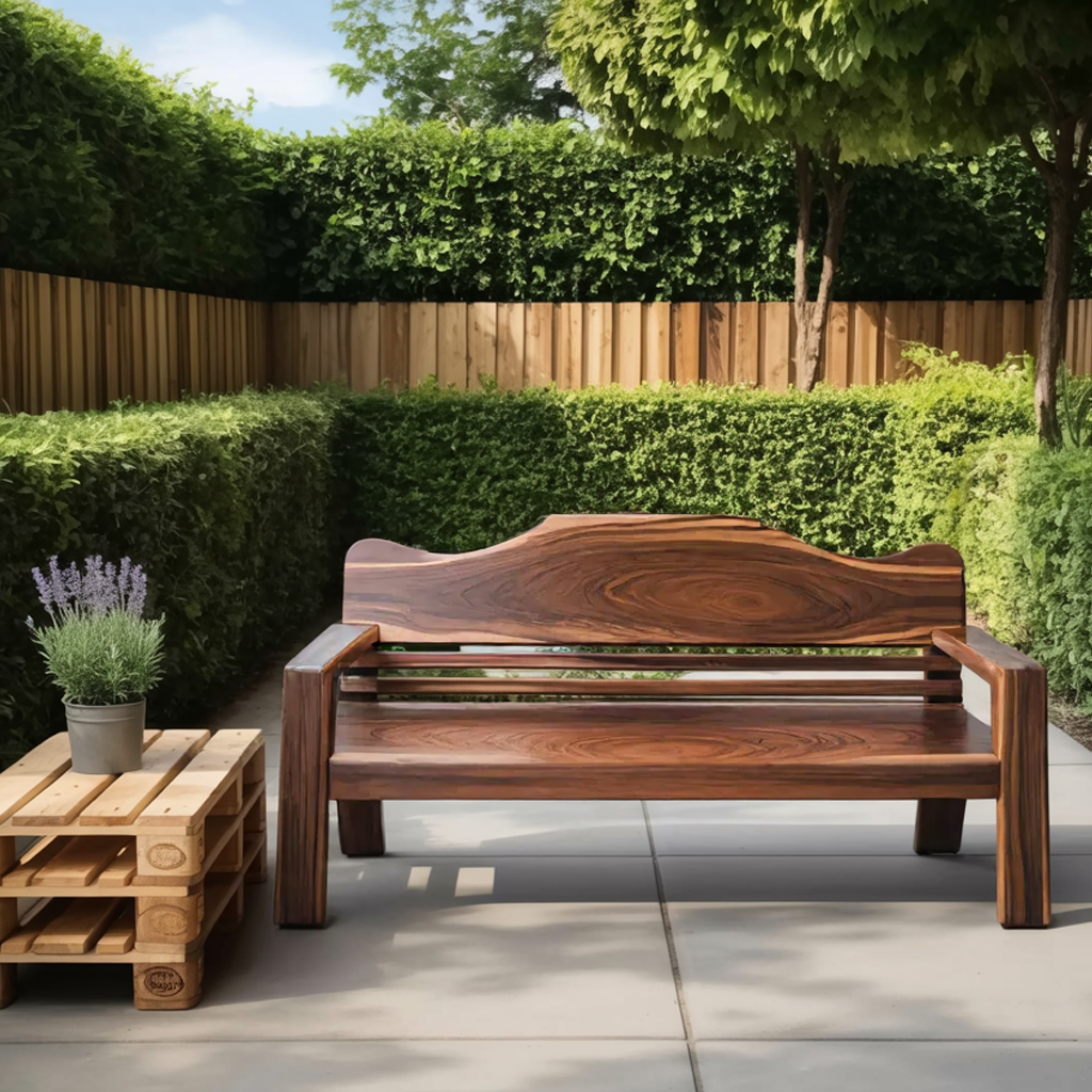 Rustic Outdoor Wooden Bench With Curved Backrest For Garden Or Porch Kitchnce