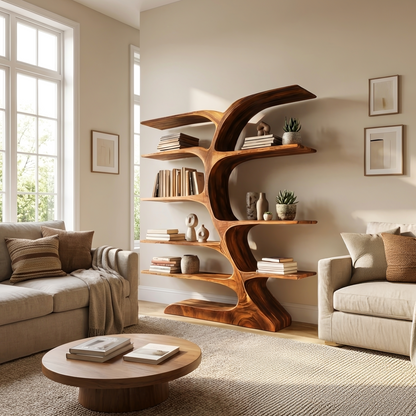 Organic Curved Bookshelf For Open Space Kitchnce