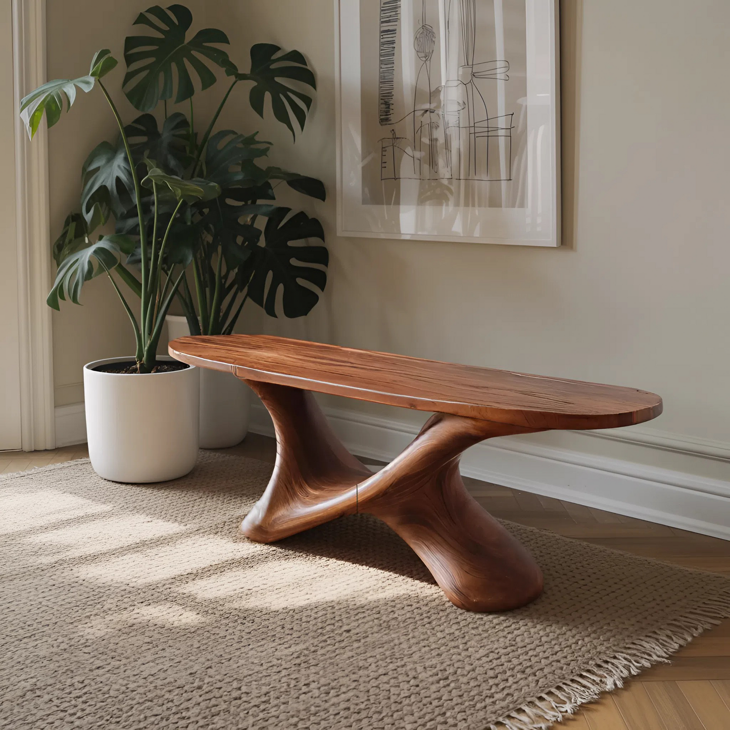 Modern Sculptural Bench With Twisted Base For Entryway Kitchnce