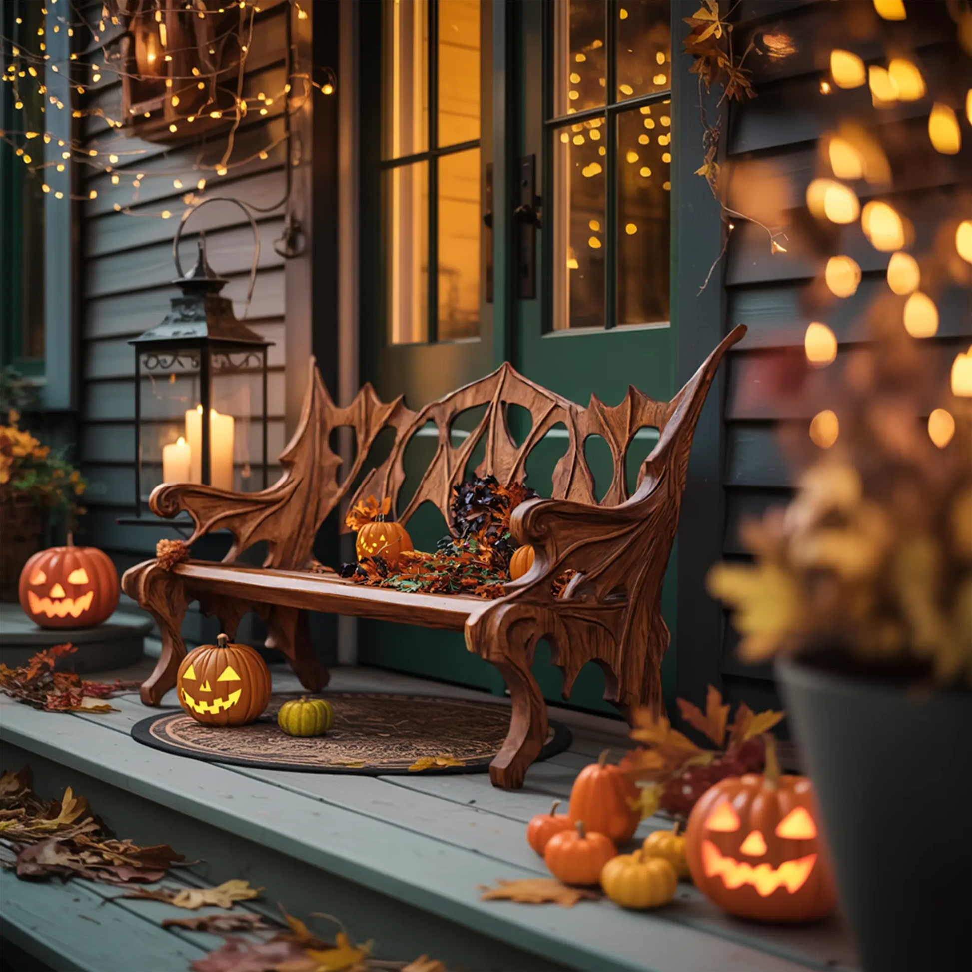 Mid Century Solid Wood Halloween Bench For Festive Outdoor Decor Kitchnce