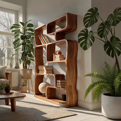 Modern Sculptural Bookshelf With Geometric Design For Living Room Kitchnce