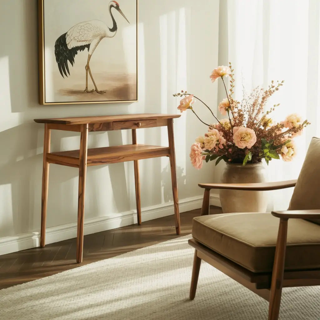 Modern Minimalist Wood Writing Desk With Drawer For Home Office Or Entryway Kitchnce